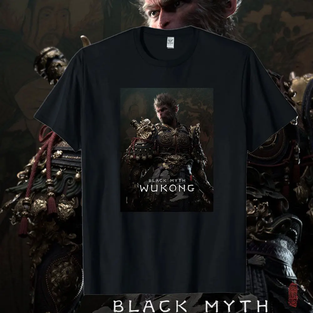 Black Myth Wukong High Quality Tshirt Short Sleeve O-Neck Men Women Black Chinese 6 Eared Macaque Monkey Tee Game Player T-shirt