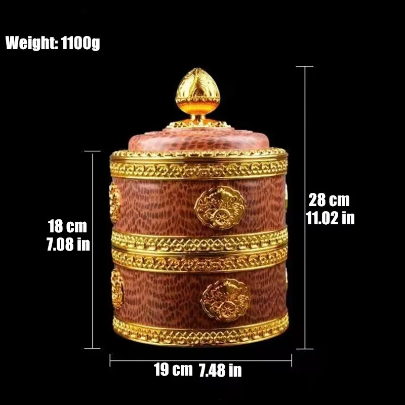 Tibetan Brown Resin Double Layer Jar Food Organizer Tantric Metals Handicraft Buddhist Storage Box Home Desktop Gift Decorative