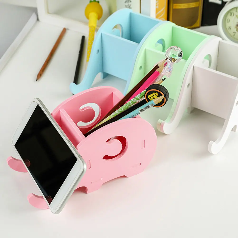 

Elephant Shaped Pencil Holder with Integrated Phone Stand Foldable Mini Desktop Organizer for Stationery and Smartphones