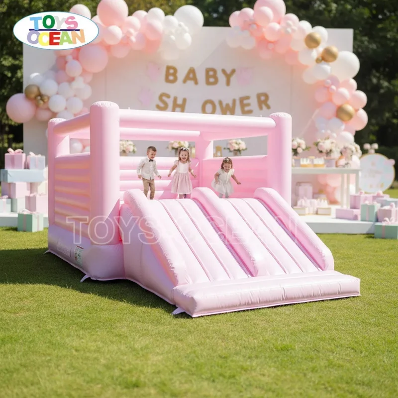 Pure Pink Inflatable Bounce House Combo, Kids Jumper with Slide for Wedding & Party