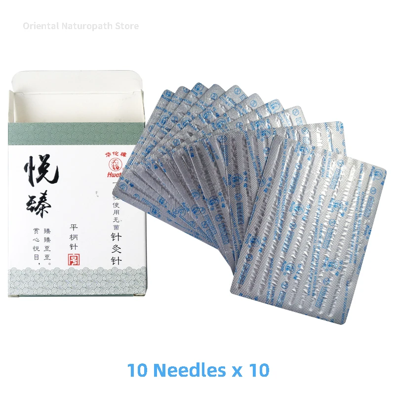 Hwato Acupuncture Needle Nonreusable massage needle Flat handle Silver needle 100pcs/box  Medical acupuncture beauty massager