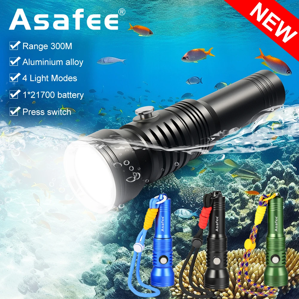

Asafee DT200 1800LM Ultra Strong Diving Flashlight SFT40 Genuine Light 100M Underwater Dive Torch Power Yellow Scuba Light