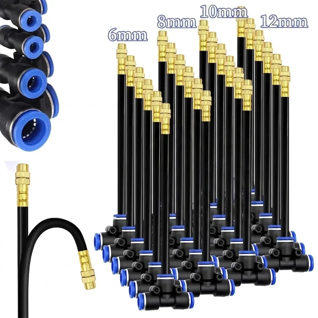 6 8 10 12mm PE Hose Garden Irrigation Watering 20 30 50cm Length 360 Degree Free Bend Misting Nozzle Adjustable Brass Sprayer