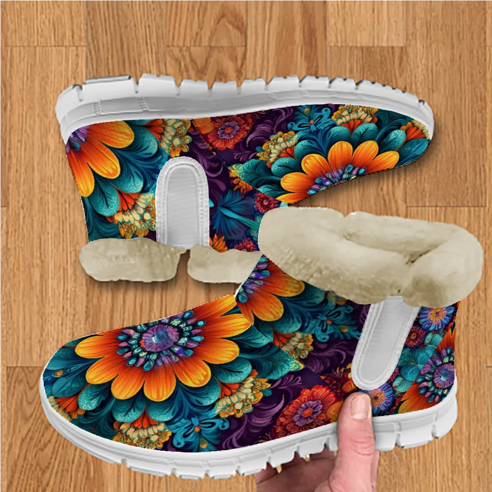 

Bohemian style printed warm fur boots, mesh lightweight indoor ankle boots for men and women.