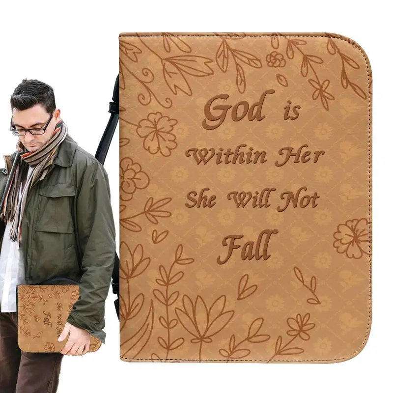 Bible Cover Bag Top Handle Book Bag Portable PU Leather Manual Protective Cover For Believer Father's Day Gift Reading Lover