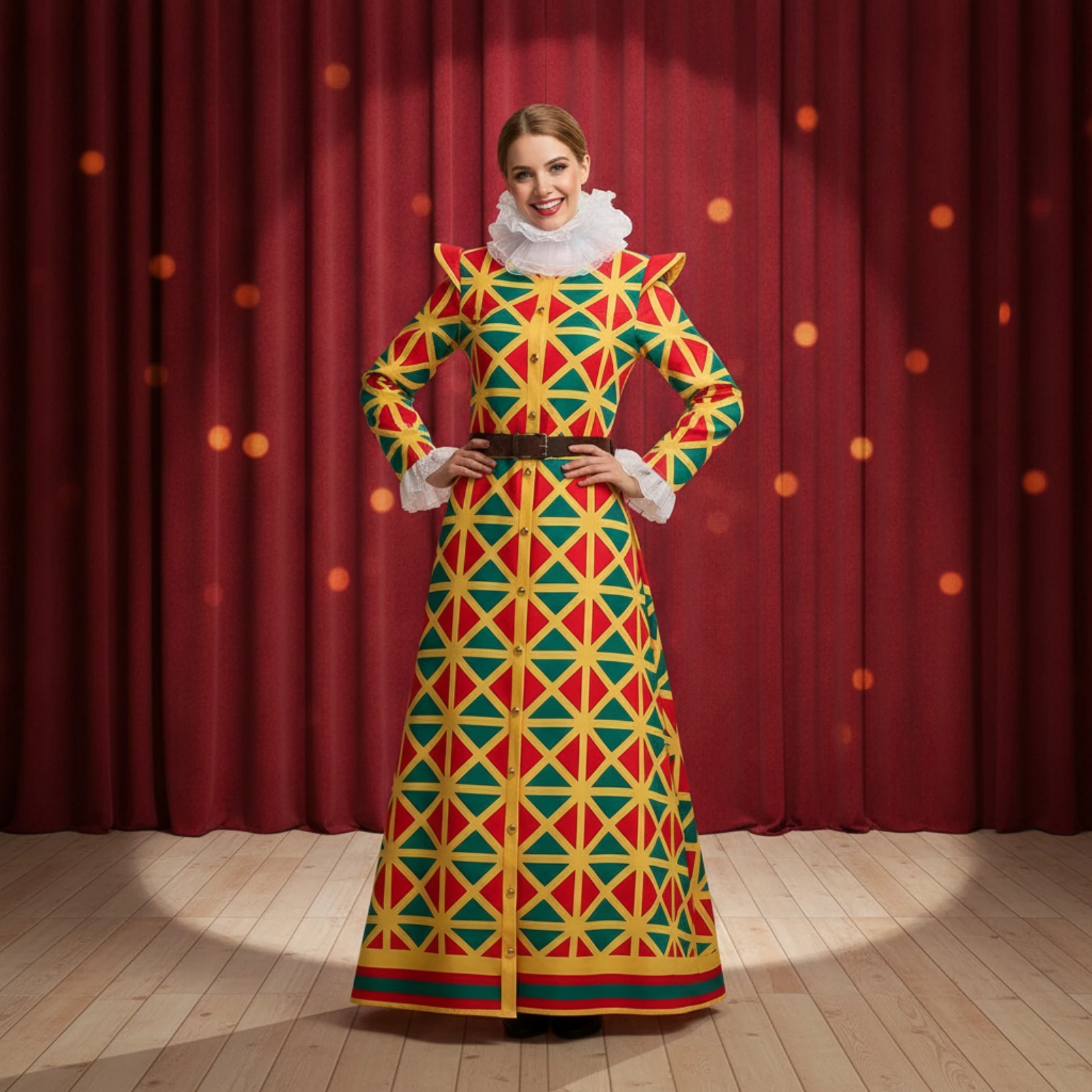 Jester Dress Long-Sleeve Cosplay Costume Dress with Ruffled Collar Ankle-Length Ruffled Collar Comfortable for Women - view 2