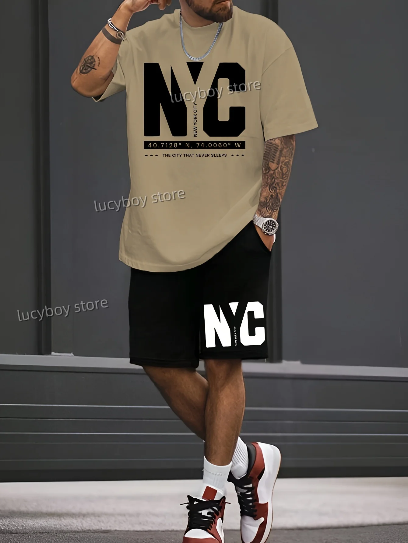 NC NEW YORK Brief Gedruckt Sport T-shirt + Shorts Anzug Set Männer Männlich Luxus Trainingsanzug Outfit Runing Übergroßen 2-teiliges Set Kleidung