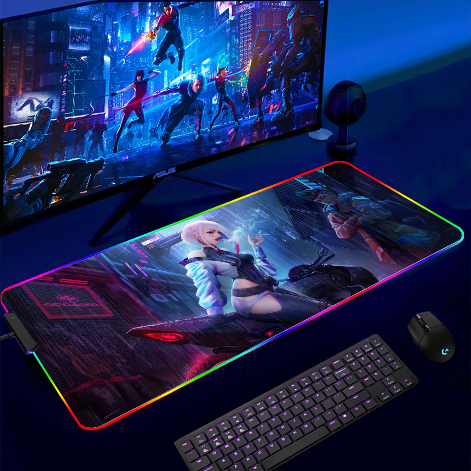 RGB Cyberpunk Mouse Pad Notebook Rubber Desk Mat Desktop Cute Cartoon  Anime Keyboard Large Mousepad for Gaming Accessories