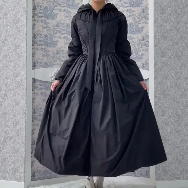 Frauen Chic Solide Maxi Kleid Puff Jacke Slim Fit S Linie Big Saum Warme Lange Roben Mantel 2026 Neue Outfit Dame high Street Outwear – Detail 7
