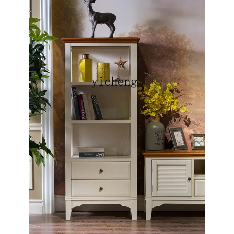 American All-solid Wood Wine Cabinet Living Room Display Cabinet White Mediterranean LockerD24