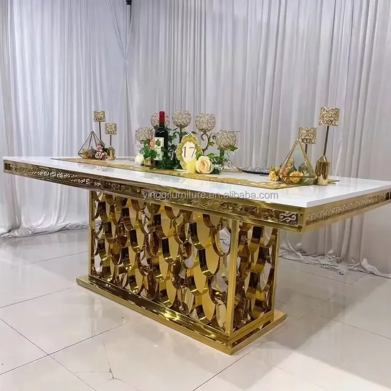 Golden Stainless Steel Wedding Bride and Groom Dining Table
