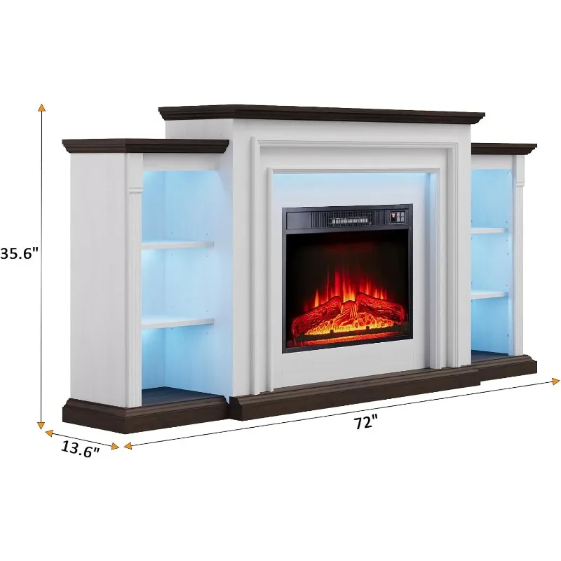 72" LED Lights Electric Fireplace Mantel,Fireplace TV Stand TVs Up to 80",Delicate Three-Dimensional Molding with Remote Control