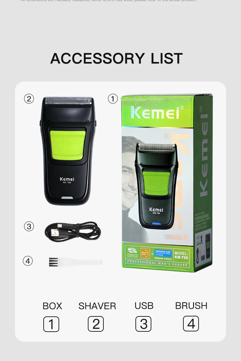 Kemei T69 Rasiermaschine für Männer, Original Elektrischer Rasierer, Wiederaufladbar, Typ C, Der Beste Herrenrasierer – Detail 13