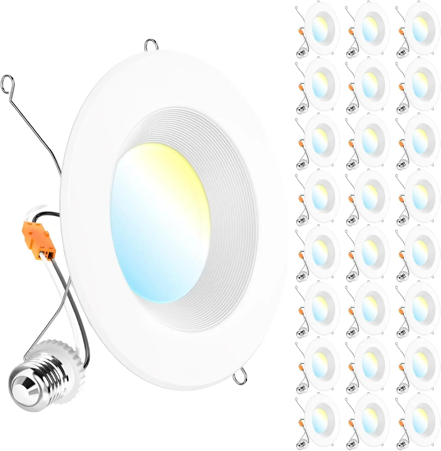 

Комплект из 24 светодиодных встраиваемых светильников Sunco, 6 дюймов, 1050 лм, 2700–5000 К с регулируемой яркостью, отделка перегородки, 13–75 Вт, 50 тыс. часов, номинальная влажность