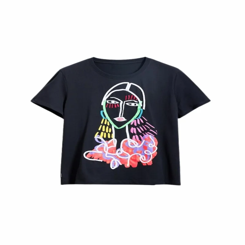 تي شيرت نسائي جديد عالي الجودة مطبوع عليه جرافيتي من القطن بأكمام قصيرة، قميص عادي غير رسمي متعدد الاستخدامات على الموضة في الشارع #3