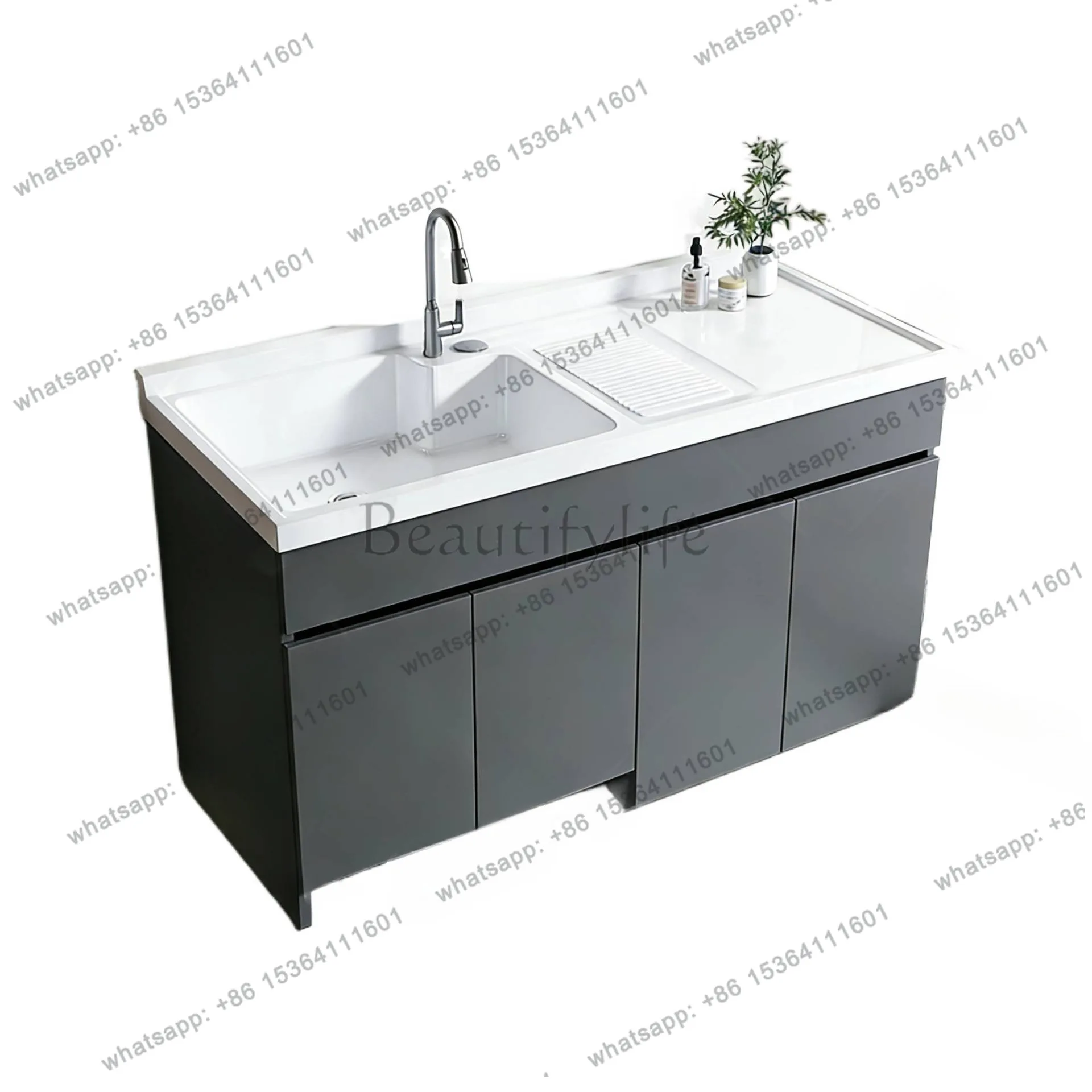 Honeycomb aluminum balcony laundry cabinet combination artificial quartz stone integrated basin with rub