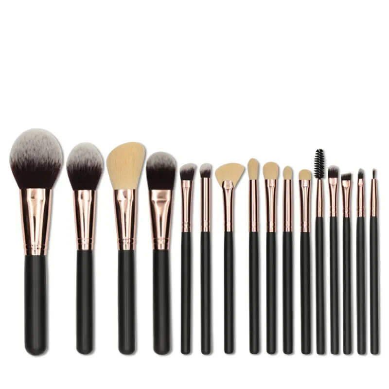 Set di pennelli per trucco da 16 pezzi Pennello per trucco professionale per ombretto, fondotinta in polvere, eyeliner, ciglia, labbra, con cilindro