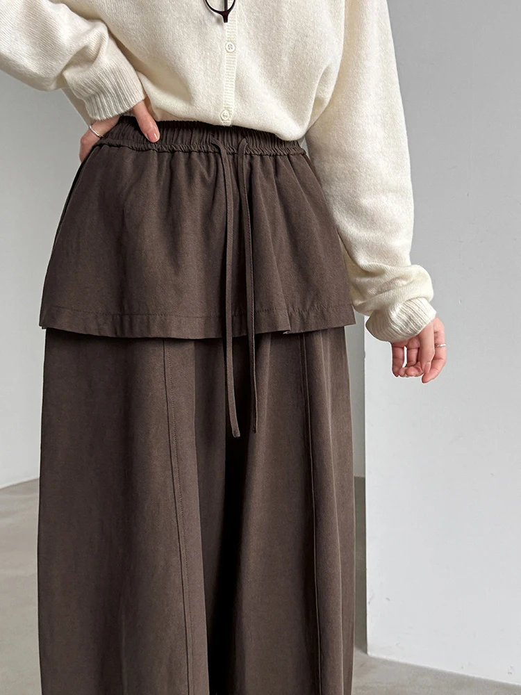 High Elastic Waist Coffee Layered Drawstring Long Wide Leg Pants New Trousers Women Fashion Tide Spring Autumn