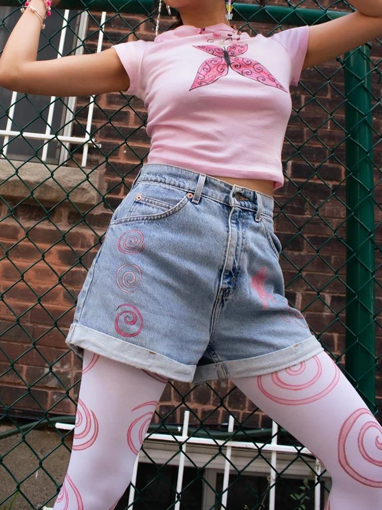 

Y2k Aesthetic Women's White Fashion Cartoon Pattern Long Leg Socks Printed Kawaii Cute Socks Harajuku Grunge Women's Emo Girls