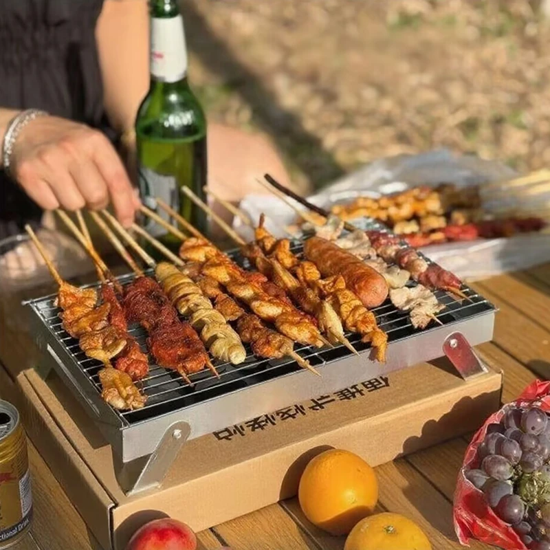 

Folding Portable Barbecue Charcoal Grill Stainless Steel Barbecue Suitable for Outdoor Cooking Camping Picnicking Beach Fold