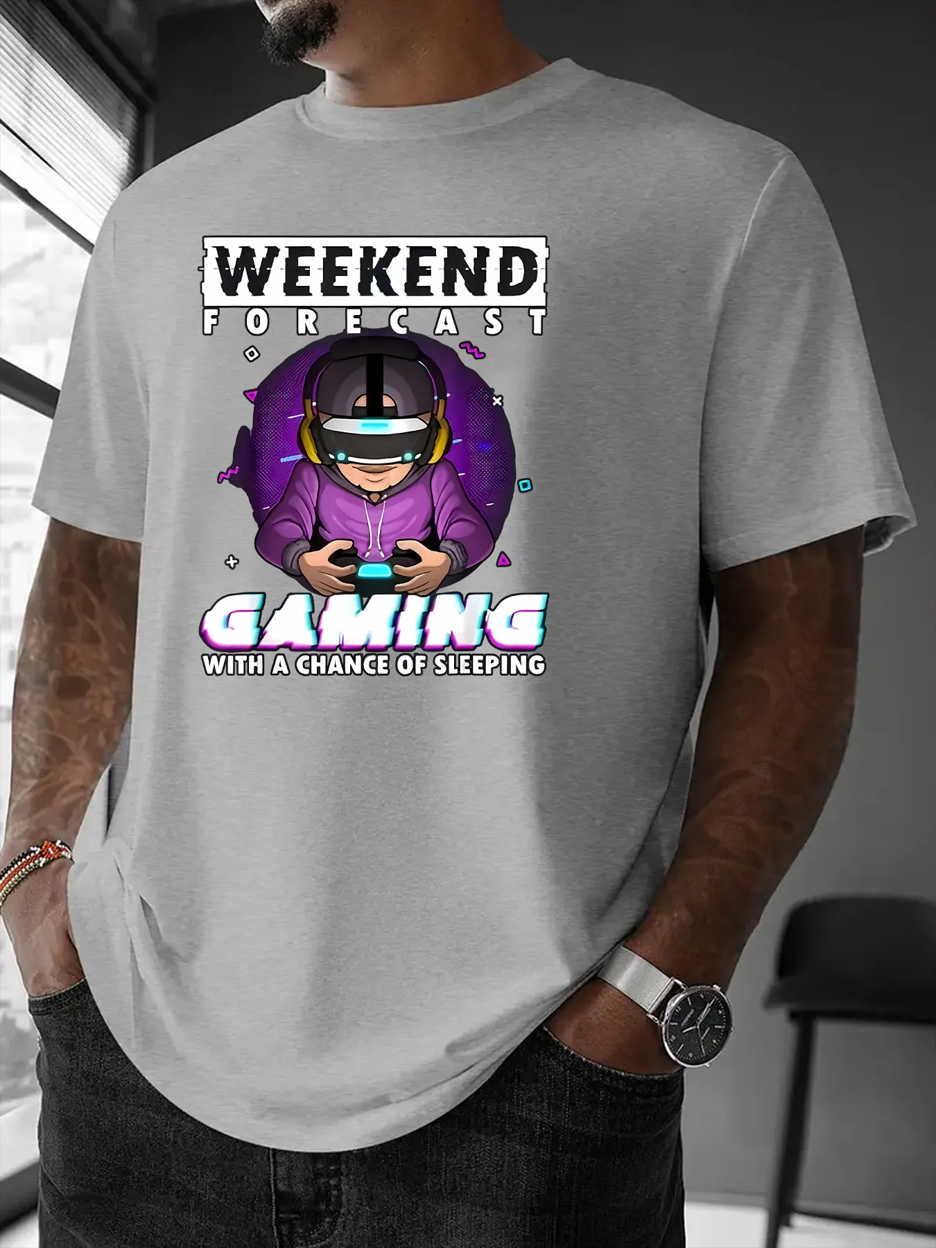Weekend Forecast Graphic Print Summer Autumn Winter Men's and Women's Short Sleeved T-shirts Casual Loose Outdoor Street Fashion