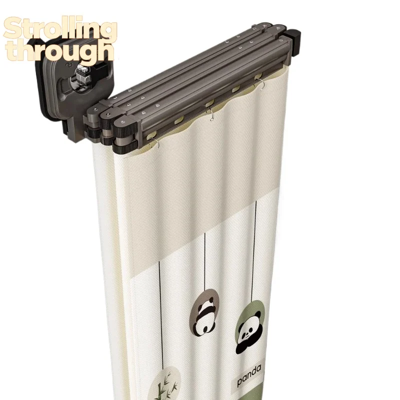 

Foldable Shower Curtain with Hooks - Waterproof Bathroom Partition for Wet/Dry Separation No Drill Invisible Liner &Splash Guard