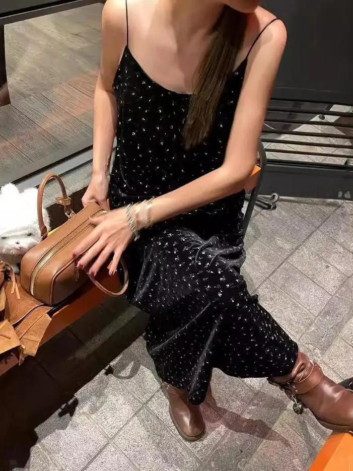 Ele Hepburn Sle Velvet Dr mit Blumenstickerei Damen Sommer Lässiges A-Linien-Einteilerkleid mit hoher Taille