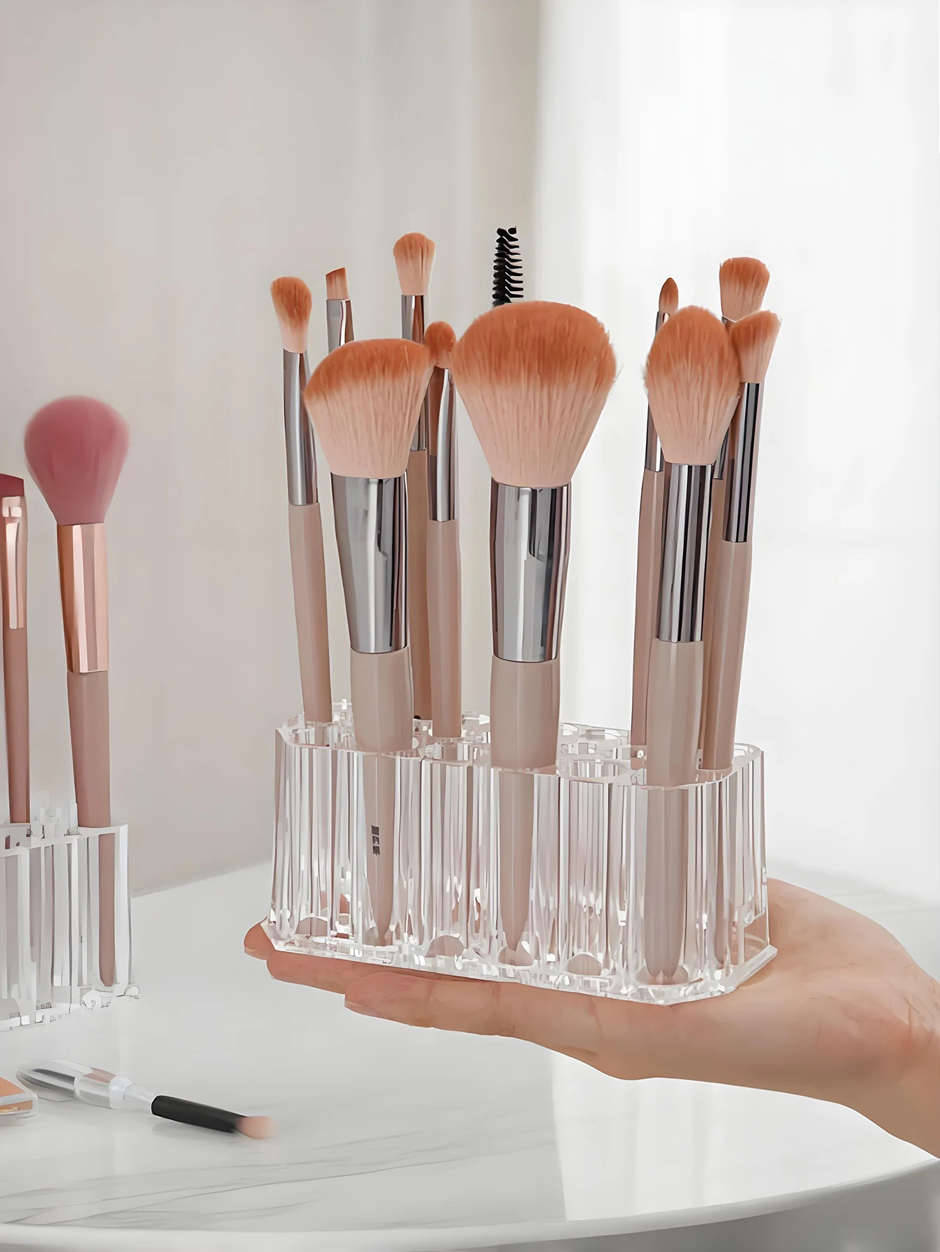 1pc Clear Acrylic 26Hole Brush Stand Multifunctional Makeup Brush Holder Display Case for Nail Art Tools and Cosmetic Brushes view 2