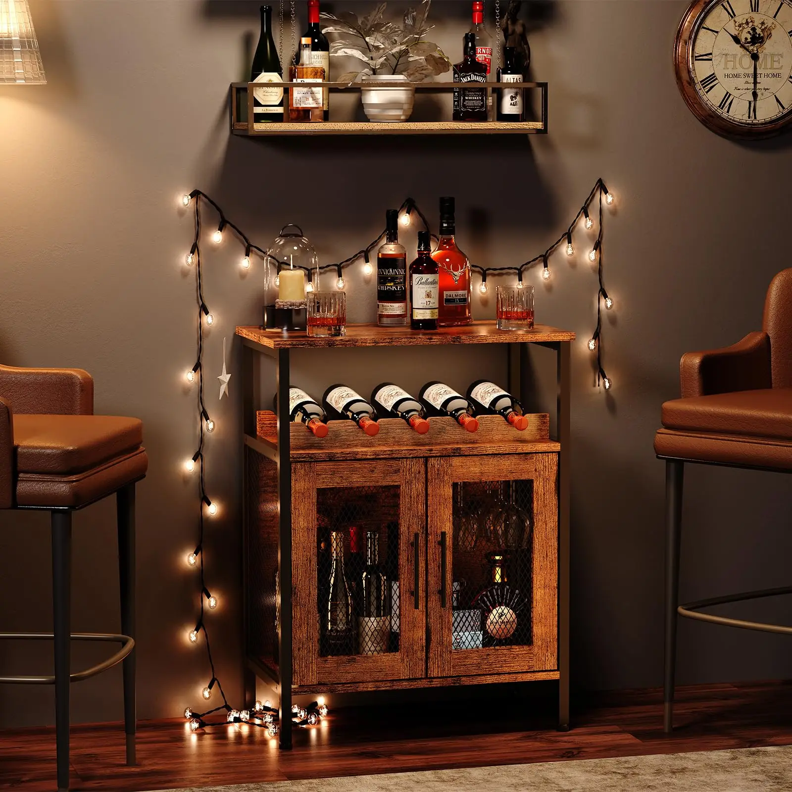 Wine Bar Rack Cabinet with Detachable Wine Rack, Coffee Barwith Glass Holder, Small Sideboard and Buffet Cabinet with