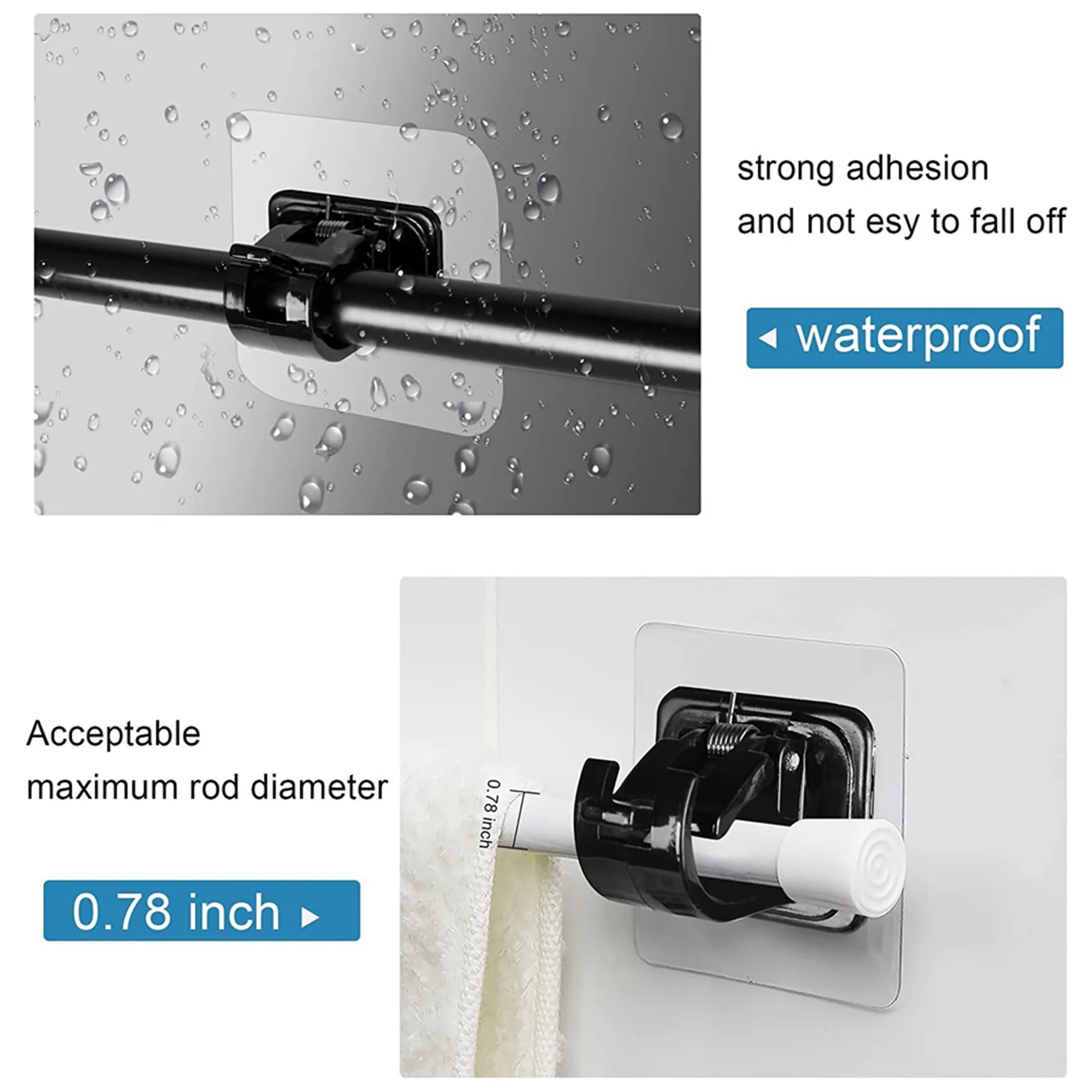 ABJI-16PCS No Drill Curtain Rod Brackets No Drilling Self Adhesive Curtain Rod Holder Hooks Nail Free Curtain Rod Hooks