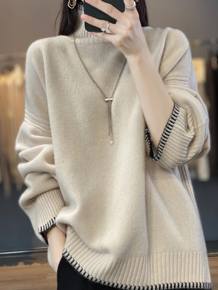 Тяжелый кашемировый свитер, женский толстый свободный свитер с высоким воротником, модный цвет, рубашка больших размеров