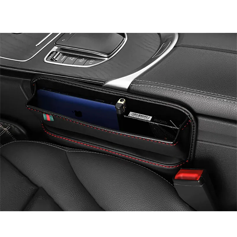 PU Leather Car Console Side Seat Gap Filler Front Seat Organizer Automotive For Cellphone Key Car Interior Storage