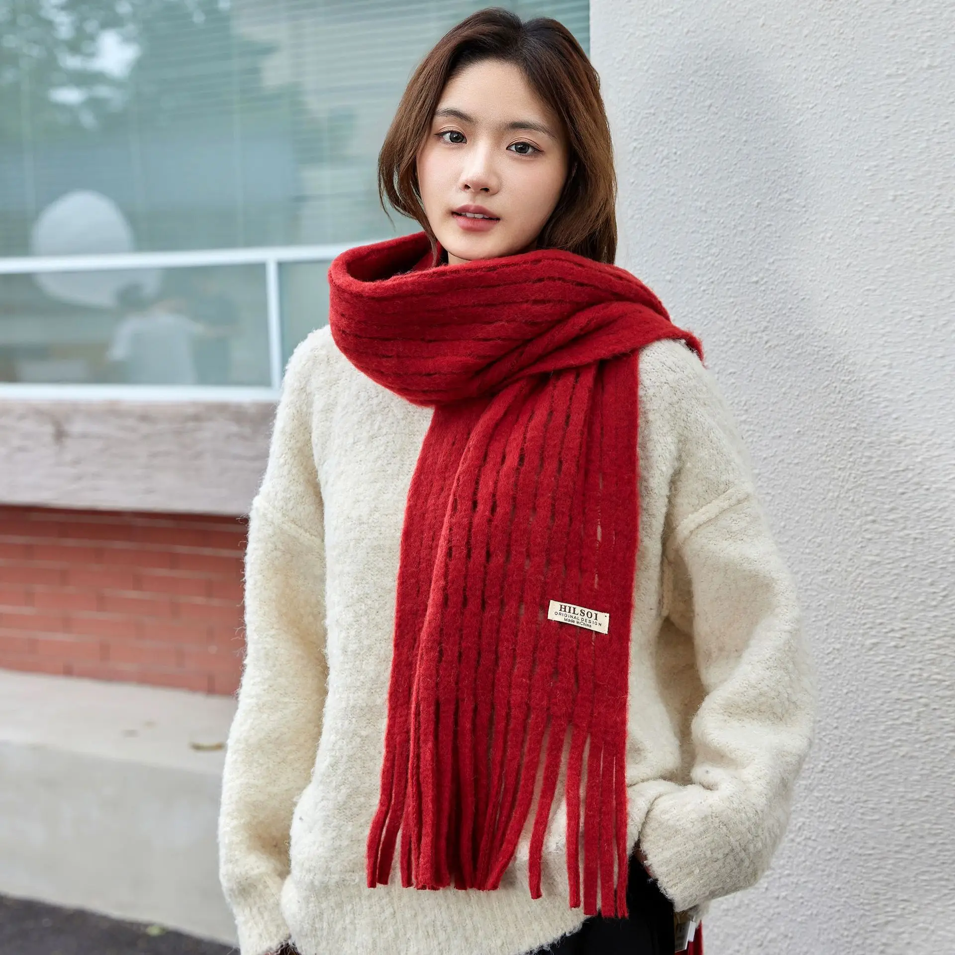 

Зимний шарф для женщин и девочек, теплое однотонное одеяло, шаль, женский утолщенный мягкий вязаный шаль с большими кисточками, длинный шарф-пончо