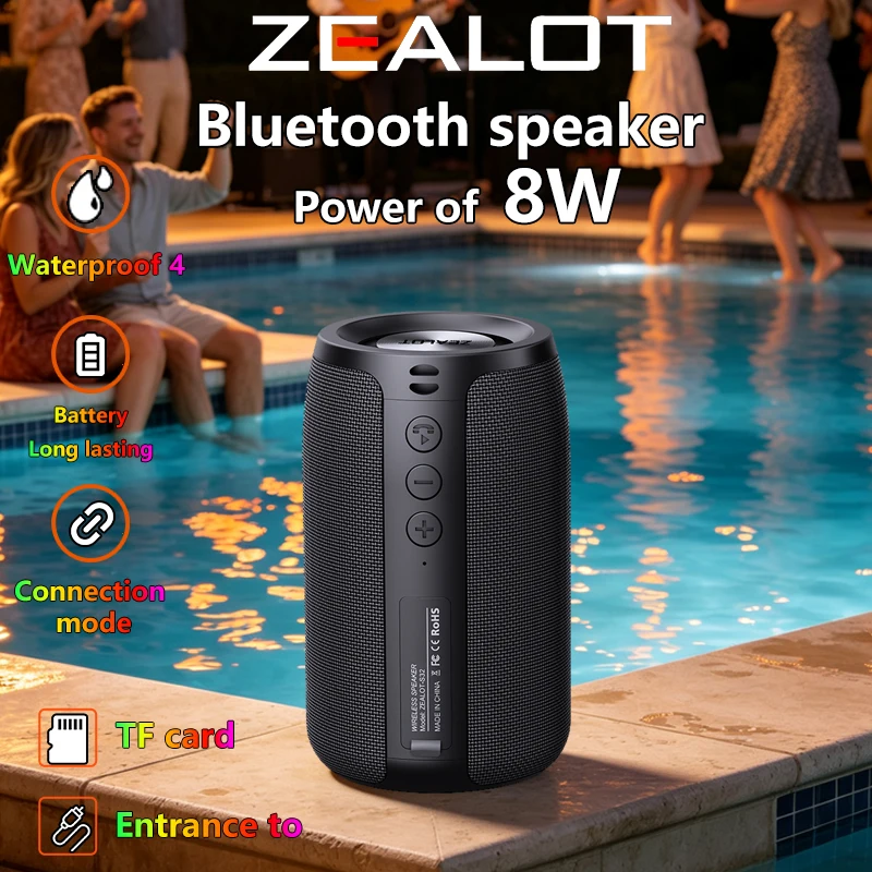 ZEALOT-S32 Bluetooth Wireless Outdoor Portable Subwoofer Speaker Waterproof IPX6 Dual Pairing 1800mAh Wireless Speaker