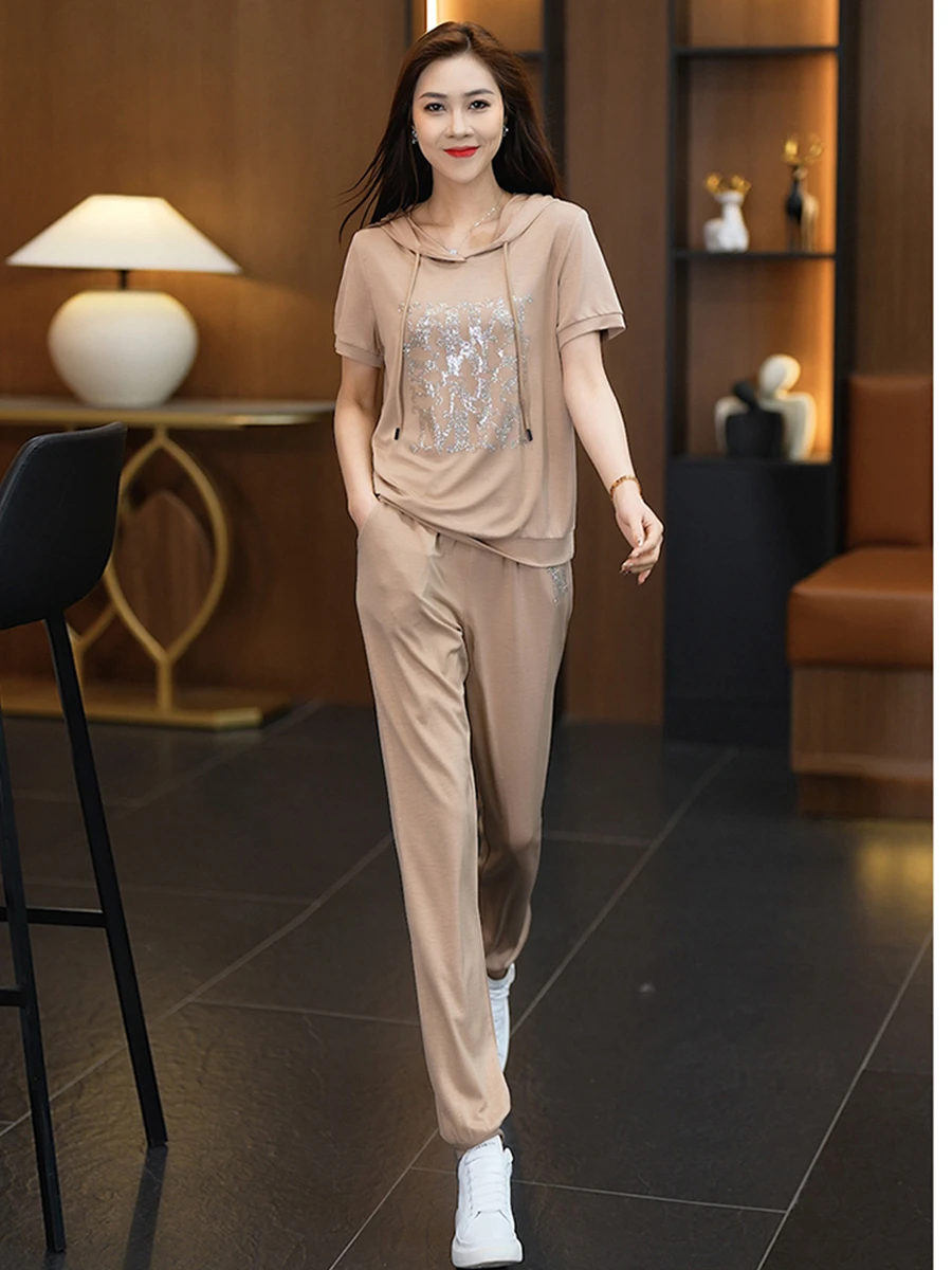 Casual Sportswear Set Women Summer New Fashion Anti-Aging Two-Piece Slimming Running Suit Breathable Quick-Drying Comfortable...