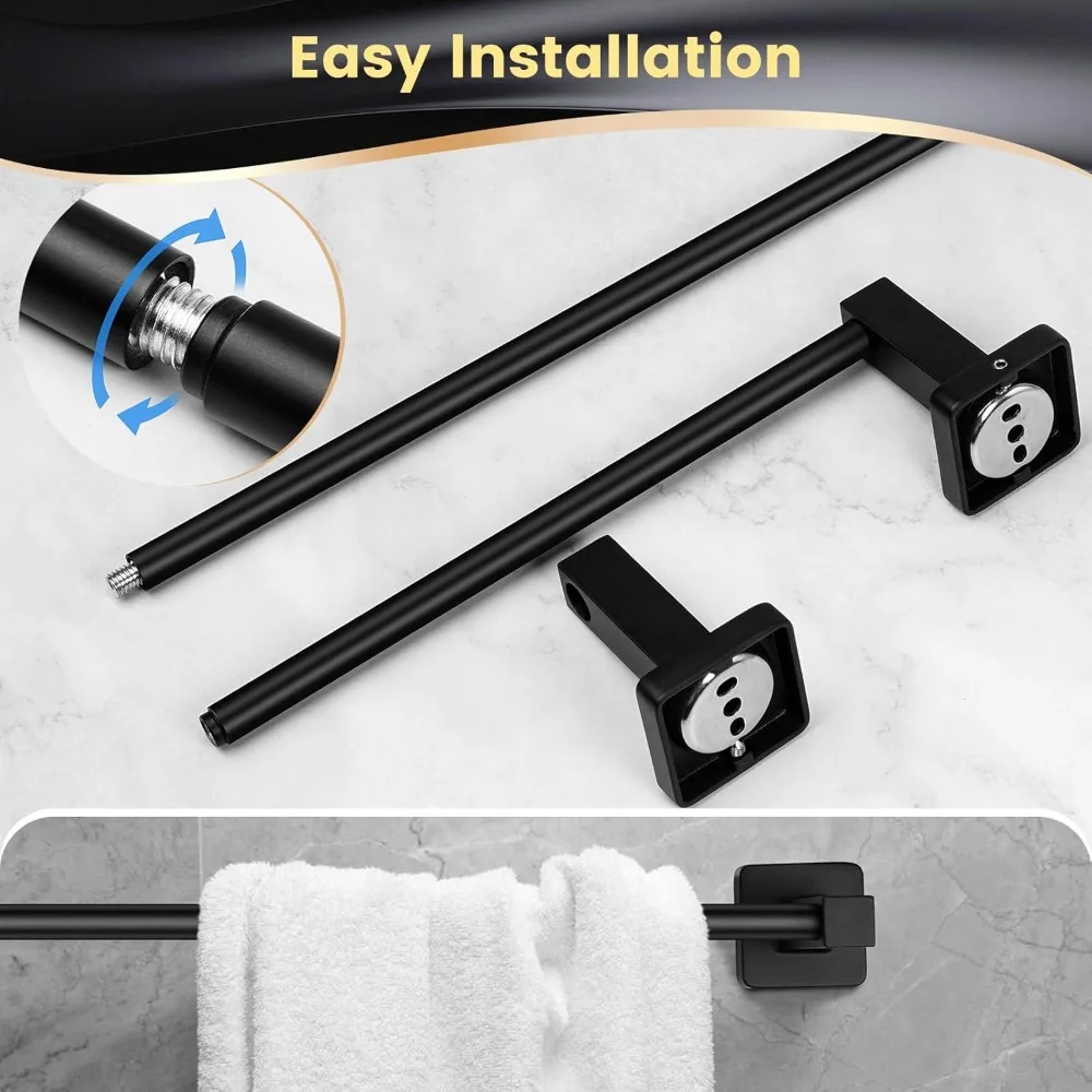 4-Pcs Stainless Steel Bathroom Set, Towel Bar, Ring, Hooks, TP Holde