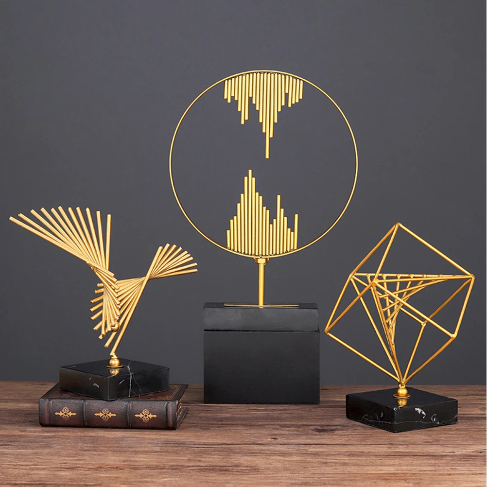 

1pc Modern Iron Marble Ornament Decor Abstract Metal Art For Home Office Desktop Bookshelf Decoration Stable Abstract Sculpture