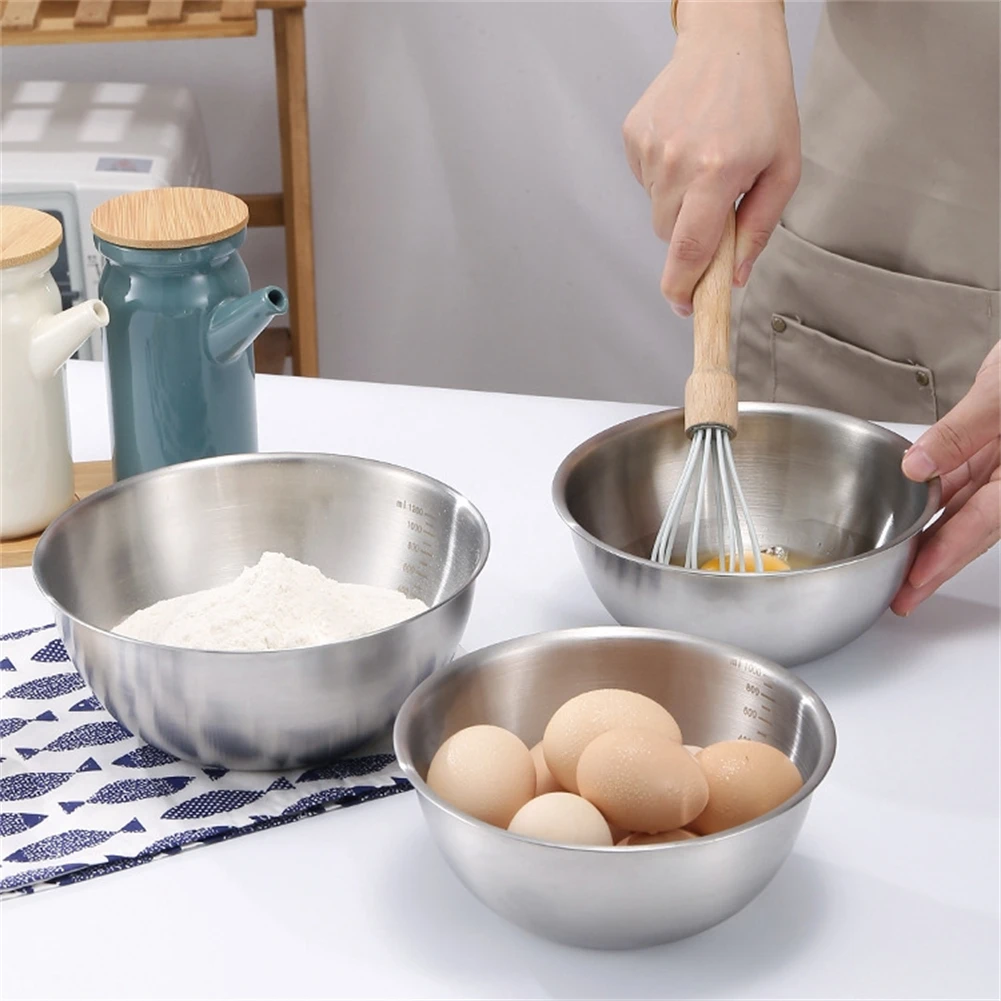 

3 Pcs Stainless Steel Mixing Bowl Set With Scale For Cooking Baking Prepping Mixing Bowls 17x7cm; 19.5x7.5cm; 24.5x10.5cm