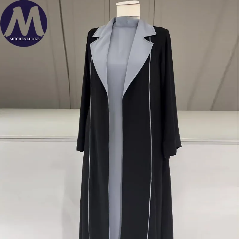 معطف نسائي طويل أنيق للخريف والشتاء، طية صدر السترة غير رسمية عصرية بلونين، ملابس خارجية دافئة فضفاضة