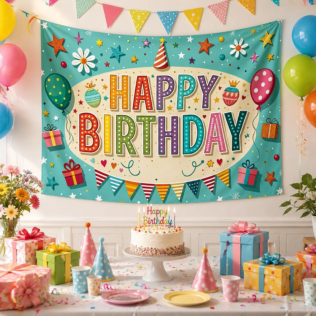 Birthday Celebration Tapestry Wall Decoration, Birthday Party Decorations for Children,Relatives, Friends And Pets Necessities