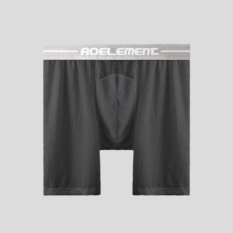 Men's extra-long sports underwear, flat corner running leg protection, large size ice silk loose fat four-corner pants