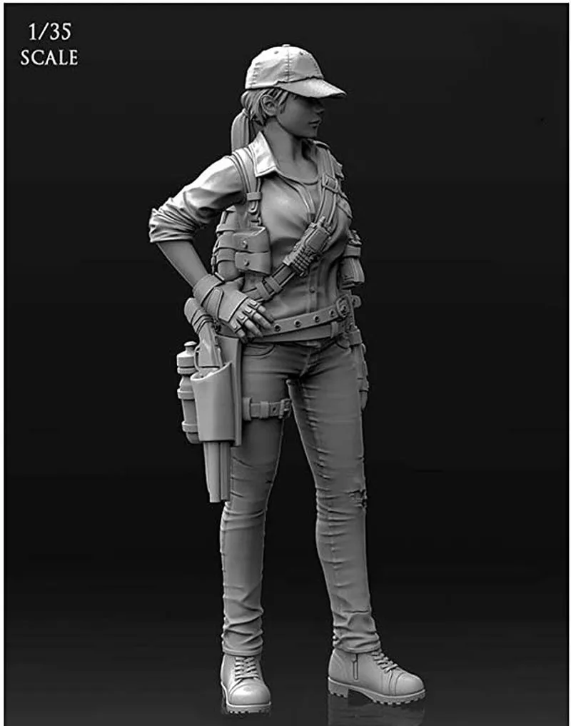 Weiblicher Söldner-Harz-Mikro-Miniaturfigur im Maßstab 1:35, 3D-gedrucktes weißes Modellspielzeug Gk, unmontierter und unbemalter Bausatz