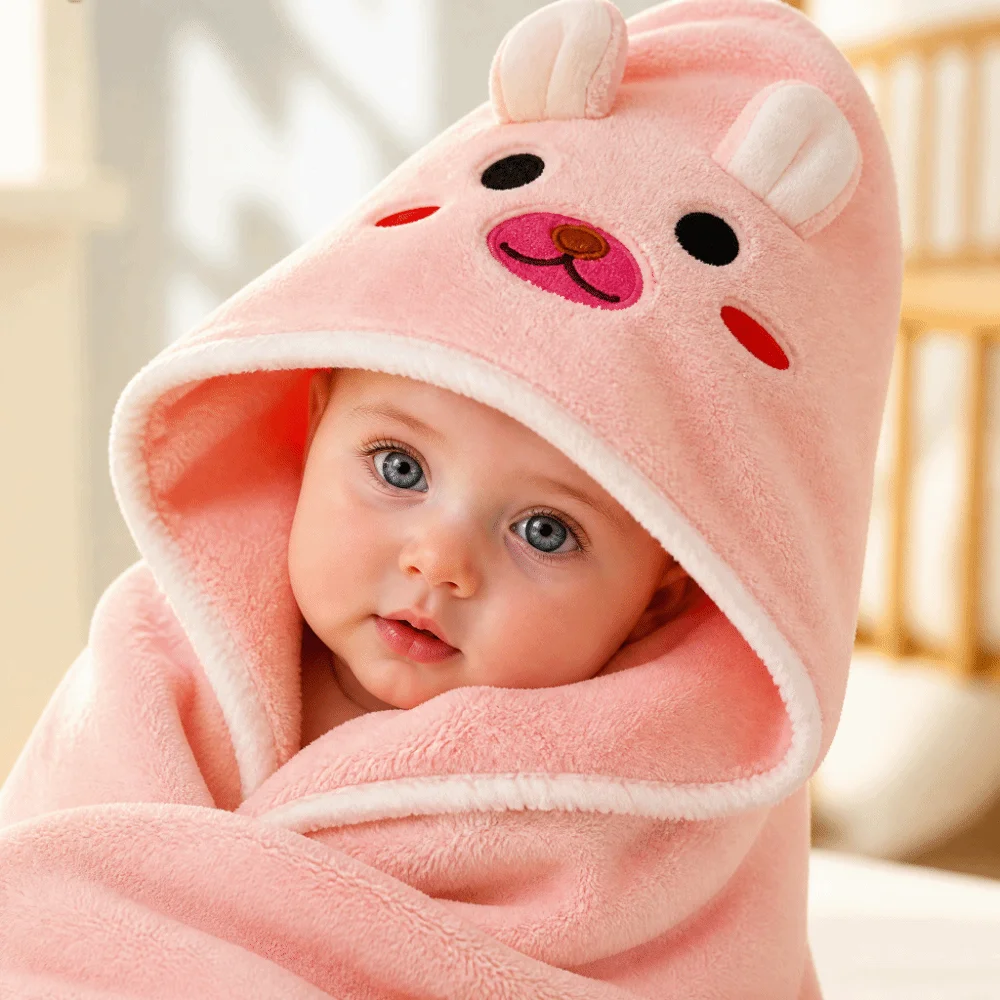 Coral Fleece Toddler Thin Bathrobe Highly Absorbent Large Size Infant Bath Towel Super Soft Cartoon Patterns Baby Blanket