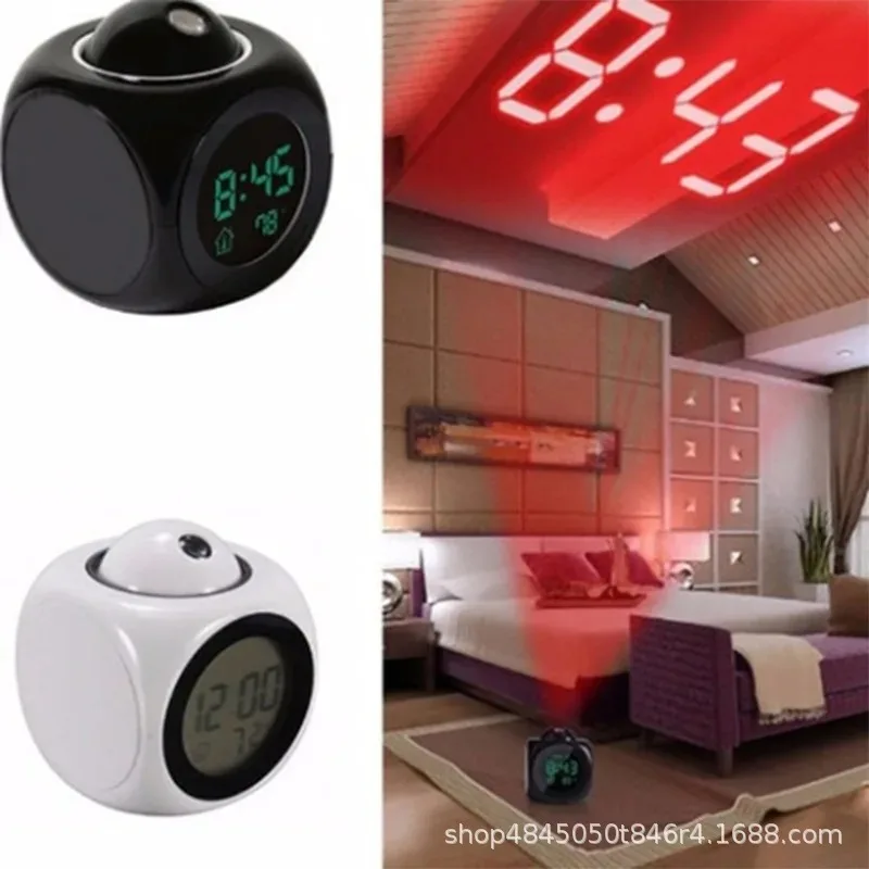 Projection Alarm Clock Ceiling Display  Desk Table Clock Voice Multifunction Digital Projection Clock Temperature Display