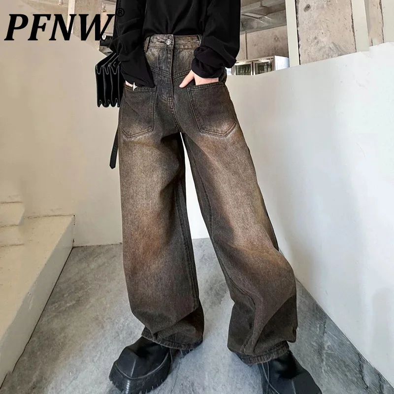 

PFNW Men's Jeans Painting Trousers PersonalizedHigh Street New Fashion Spring Summer Straight Wide Leg Men Denim Pants 9C3997