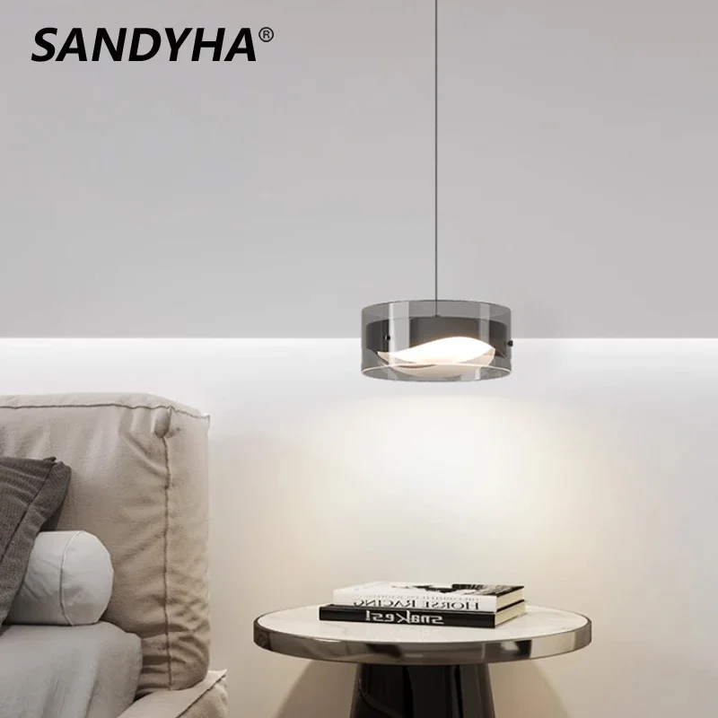 

SANDYHA Modern Minimalist Glass Pendant Lights Bedroom Bedside Lamps for Living Room Ceiling Chandelier Dining Table Lighting