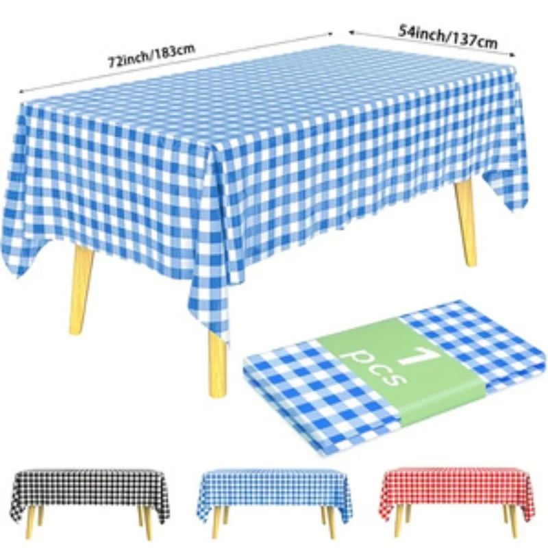 1 Pack Plastic Tablecloth Disposable Gingham Plaid Cover for Weddings, Rectangle Table Cloth for Holiday Dinner Picnic Two Sizes