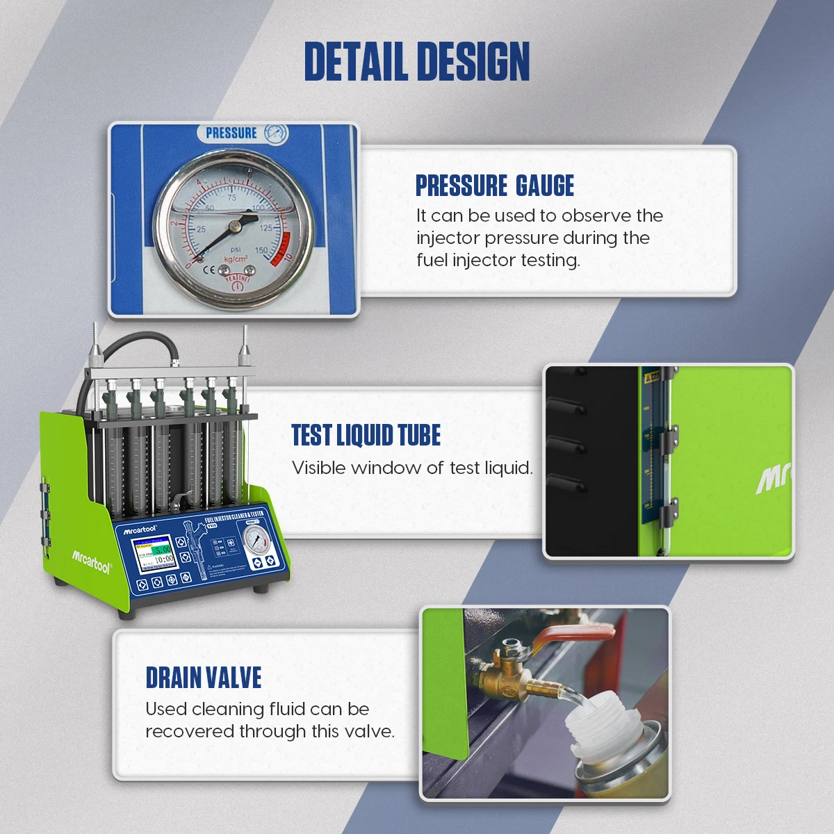 MR CARTOOL Auto GDI Kraftstoffeinspritzungs-Tester und Reinigungsmaschine für 6 Zylinder, Automotive Piezo-Einspritzdüsen-Reiniger V310 PK AUTOOL CT400 – Detail 9