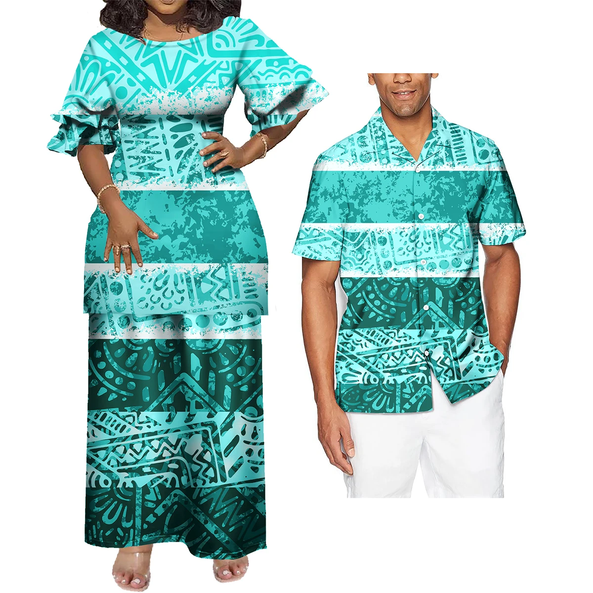 Vestidos Personalizados sob Demanda, Conjunto Puletasi Polinésio Tonga Samoa para Mulheres, Elegante, 2 Peças, Top e Saias