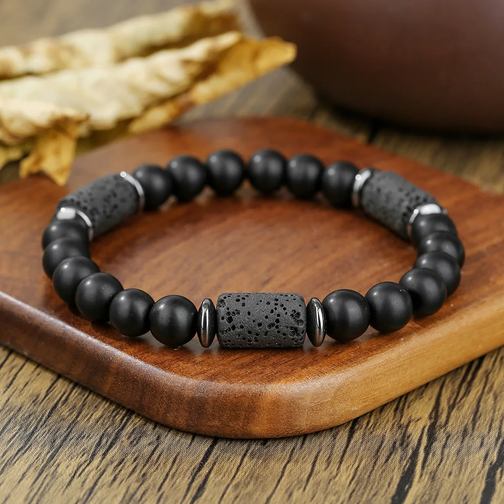 Positive Energy Strand Bracelet Unisex 8mm Lava Black Onyx Jasper Strength Balance For Woman Man Jewelry Gift Dropship Wholesale